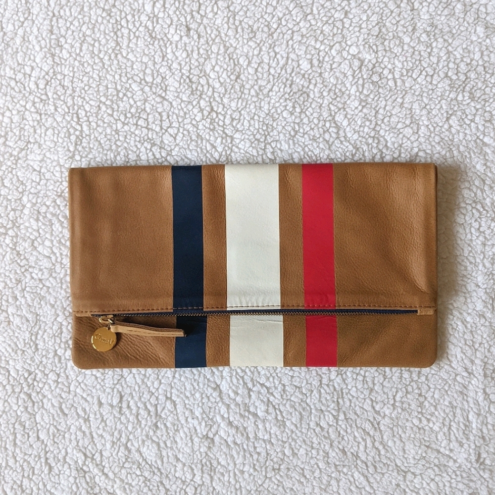 Clare Vivier "Supreme" Striped Foldover Clutch